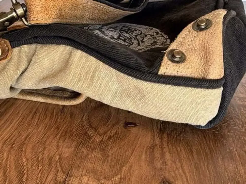 Myra Bag The Chicago Upcycled Canvas and Leather Messenger Shoulder Bag